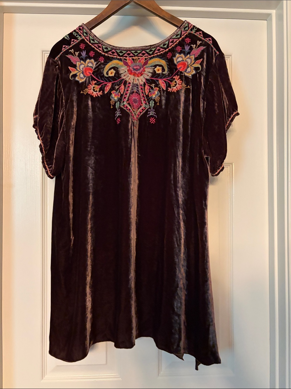 Johnny Was Ioana Velvet Drape Top 2X Tunic Multicolor Floral Embroidery Brown - Picture 10 of 10